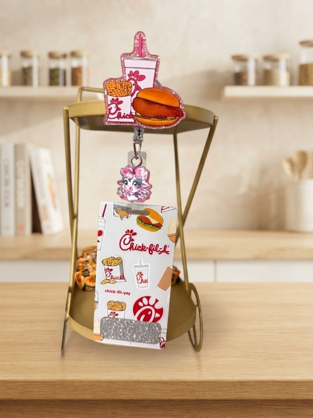 Pink Fast Food Themed Badge Reel and Card Holder